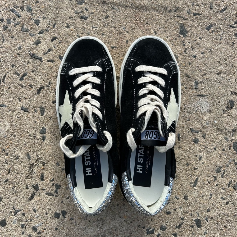 Golden Goose Hi Star Sneakers Women Black Suede White Star EU 37 US 7 - Picture 6 of 13